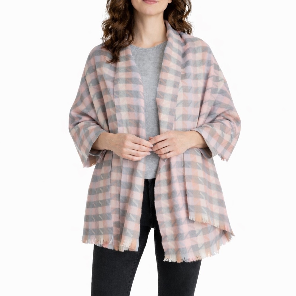 Pink and Gray Checkered Women's Shawl